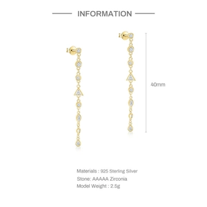Detailed dimension guide for 925 sterling silver drop earrings with AAAAA zircon stones