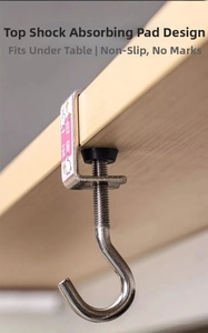 Adjustable metal desk hook with top shock pad and G-clamp for table edge bag storage