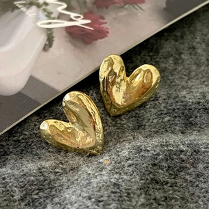 Heart Stud Earrings 925 Sterling Silver Irregular Hammered Texture Minimalist Korean Style Jewelry For Women