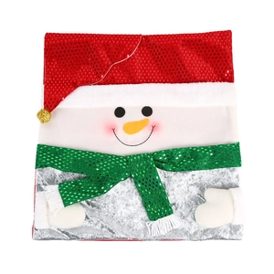 Christmas snowman chair cover with sequins and plush details for holiday table decor