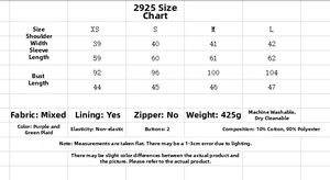 Size chart detail for textured plaid blazer and skort set with fabric specifications