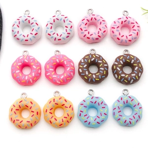 Set of 12 colorful resin donut charms with sprinkles and metal loops for DIY jewelry