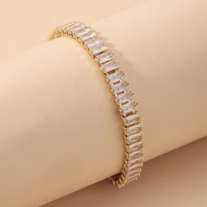 Geometric Zircon Tennis Bracelet For Women Gold Plated Alloy Rectangle Square Oval Crystal Luxury Jewelry Accessory