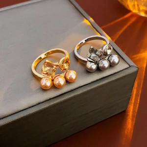 Elegant French style open ring with pearls and crystals in gold and silver finish