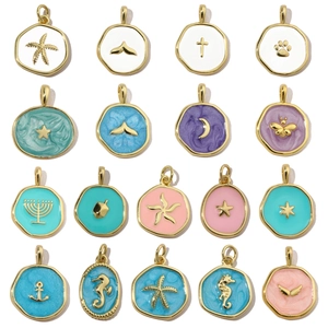Enamel Marine Animal Heart Cross Charms Pendants Copper Gold Plated DIY Necklace Bracelet Jewelry Making Vintage