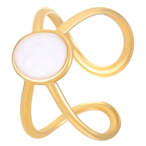 Minimalist 18K gold plated stainless steel open ring with white enamel inlay
