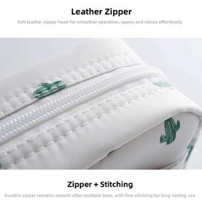 Vue détaillée des coutures durables et de la fermeture éclair en similicuir souple