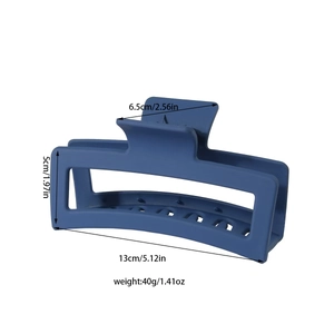 Blue large matte hair claw clip for thick hair with detailed size dimensions in inches