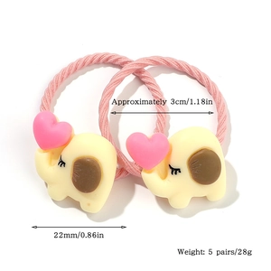Pink elephant hair ties with heart detail showing size 22mm and 3cm diameter dimensions