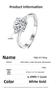Detail specifications of S925 silver 1 carat moissanite three-stone adjustable ring
