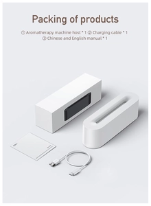3D flame aroma diffuser set includes white unit, USB-C cable, and manual in original box