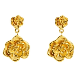 Eleganti orecchini pendenti a doppia camelia in acciaio inossidabile placcato oro 18K