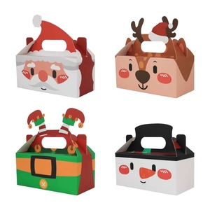 Christmas Gift Boxes Paperboard Portable Handle Holiday Candy Packaging Character Santa Reindeer Snowman Foldable