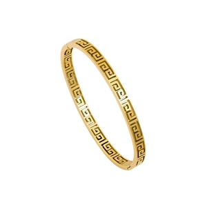 Vintage gold titanium steel bangle featuring an intricate Greek meander cutout design