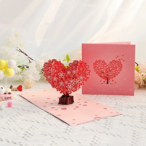 3D Pop Up Greeting Card Laser Cut Paper Heart Cherry Blossom Tree Romantic Love Theme Valentine Mother Day Gift Card