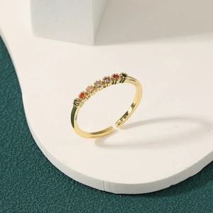 Minimalist rainbow zircon leopard ring with adjustable gold open band for women
