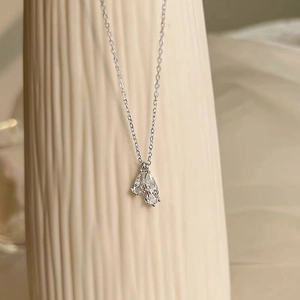 S925 sterling silver necklace featuring double teardrop-shaped cubic zirconia pendants