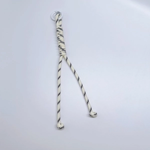Handwoven cream and black spiral cord keychain with white round carabiner hook