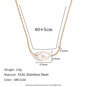 Minimalist 18K gold plated stainless steel necklace with elegant white pearl pendant