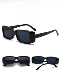 Drei-Ansichten-Layout der klassischen schwarzen rechteckigen Sonnenbrille mit UV-Gläsern