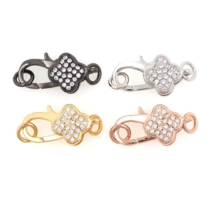 Chiusura A Moschettone A Quadrifoglio Con Zirconi Micro Pavé Connettore Per Gioielli In Rame Per Creazione Fai Da Te DIY