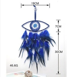 Detail showing blue Evil Eye dreamcatcher dimensions 19cm width and 37cm total length