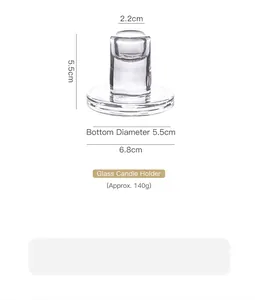 Detail view of T-shape clear crystal glass candlestick with 5.5cm height and size dimensions