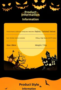 Dettagli orsetto Halloween con dimensioni 28cm e morbido tessuto in velluto limone