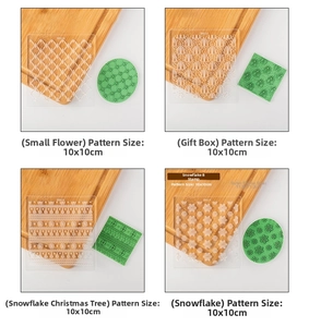 Detail of Christmas fondant stamps showing flower, gift box, and snowflake patterns