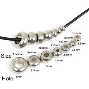 Various sizes of stainless steel spacer beads with hole diameters for DIY jewelry making