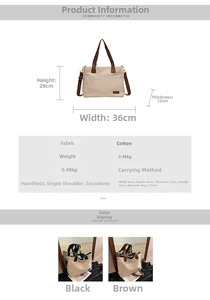 Canvas tote bag dimensions showing 36cm width, 28cm height, and long shoulder straps