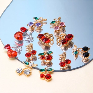 Macro view of crystal cherry pendants with alloy base for DIY jewelry making