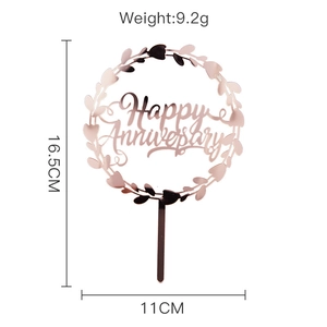Rose gold acrylic Happy Anniversary cake topper dimensions 16.5cm height by 11cm width