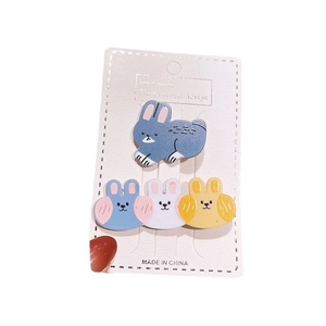 Cute acrylic cartoon rabbit hair clips set with blue bunny design on white card
