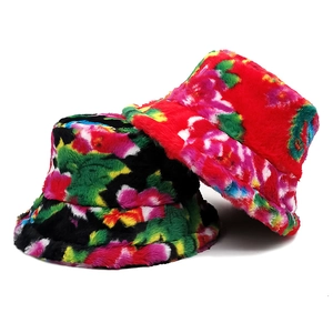 Chapeau Bob Fausse Fourrure Peluche Hiver Chaud Imprimé Fleuri Coloré Rétro Mode Pour Femmes Hommes