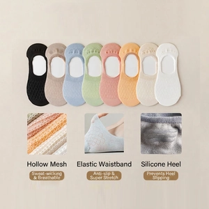 Women's thin mesh breathable no-show socks in macalon colors with non-slip silicone heel