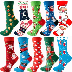 Chaussettes Mi-Mollet De Noël Tricot En Mélange De Coton Respirant Motif Père Noël Bonhomme De Neige Renne Fête Vacances Unisexe