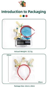 Detail view of a Christmas reindeer antler headband showing weight on a digital scale