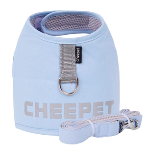 Light blue reflective dog harness vest set with breathable mesh lining for small pets