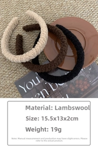 Plush lamb wool headbands in beige, brown and black colors for autumn and winter