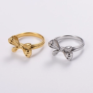 Classic Bowknot Ring For Women 304 Stainless Steel 18K Gold Plated Simple Minimalist Butterfly Knot Polished Jewelry Gift