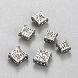 Three pairs of magnetic silver square earrings with zircon stones and four-claw setting