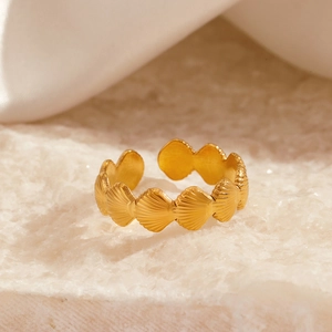 Shell Shape Adjustable Open Ring Stainless Steel 18K Gold Plated Ocean Style Geometric Jewelry For Women Bohemian