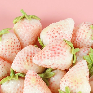 Lifelike artificial white strawberries in PVC, realistic creamy fruit props for display