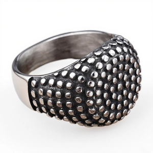 Retro punk style stainless steel ring with industrial dotted texture for men