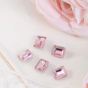 Macro shot of 6x8mm pink rectangle crystal rhinestones for luxury nail art design