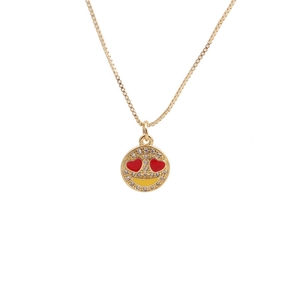 Fashionable gold-plated necklace with zircon-studded heart-eyed smiley face pendant