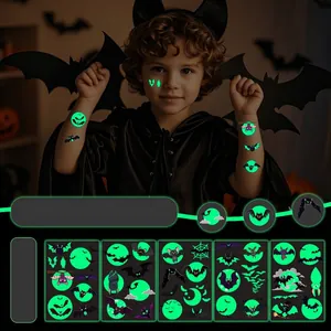 Luminous Halloween Tattoo Stickers Waterproof Bat Spider Web Day of the Dead Skull Fluorescent Temporary Tattoos For Party
