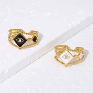 18K gold plated stainless steel evil eye open rings with enamel and rhinestones