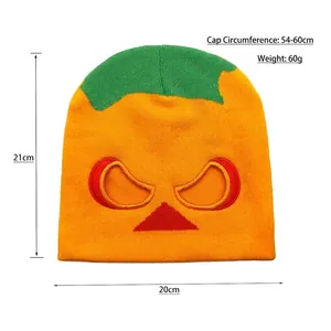 Cagoule tricotée citrouille d'Halloween orange avec tige verte et ouvertures yeux